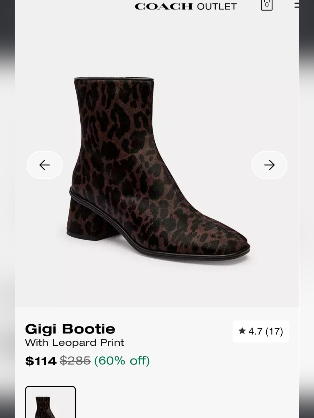 Coach Gigi Leopard Print Ankle Boot in Brown and Black